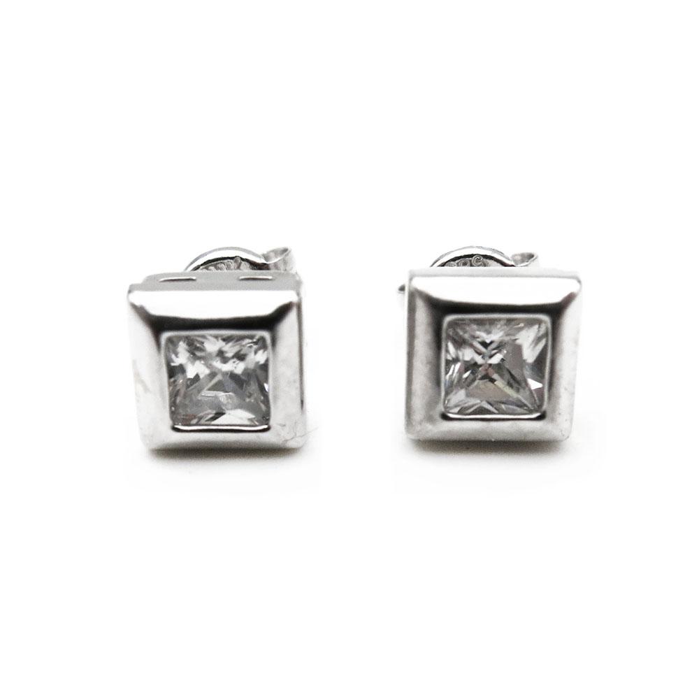 Valkokultaiset korvanapit 5x5mm, kirkas kivi #0