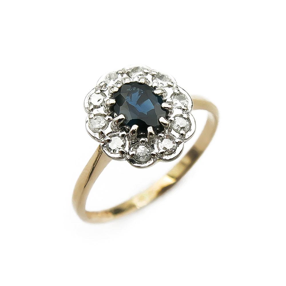 Kultainen Diana timantti-safiirisormus 0.10ct 16,25mm 18k v.-84 #0