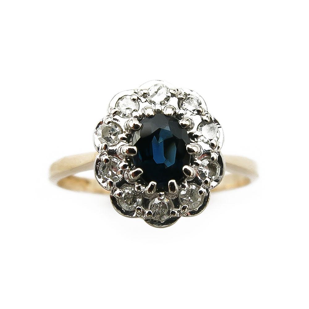 Kultainen Diana timantti-safiirisormus 0.10ct 16,25mm 18k v.-84 #1
