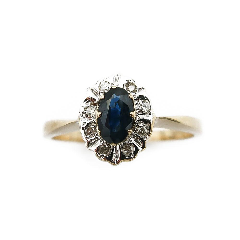 Kultainen Diana safiiri-timanttisormus 0.04ct 17,0mm v.-91 #1