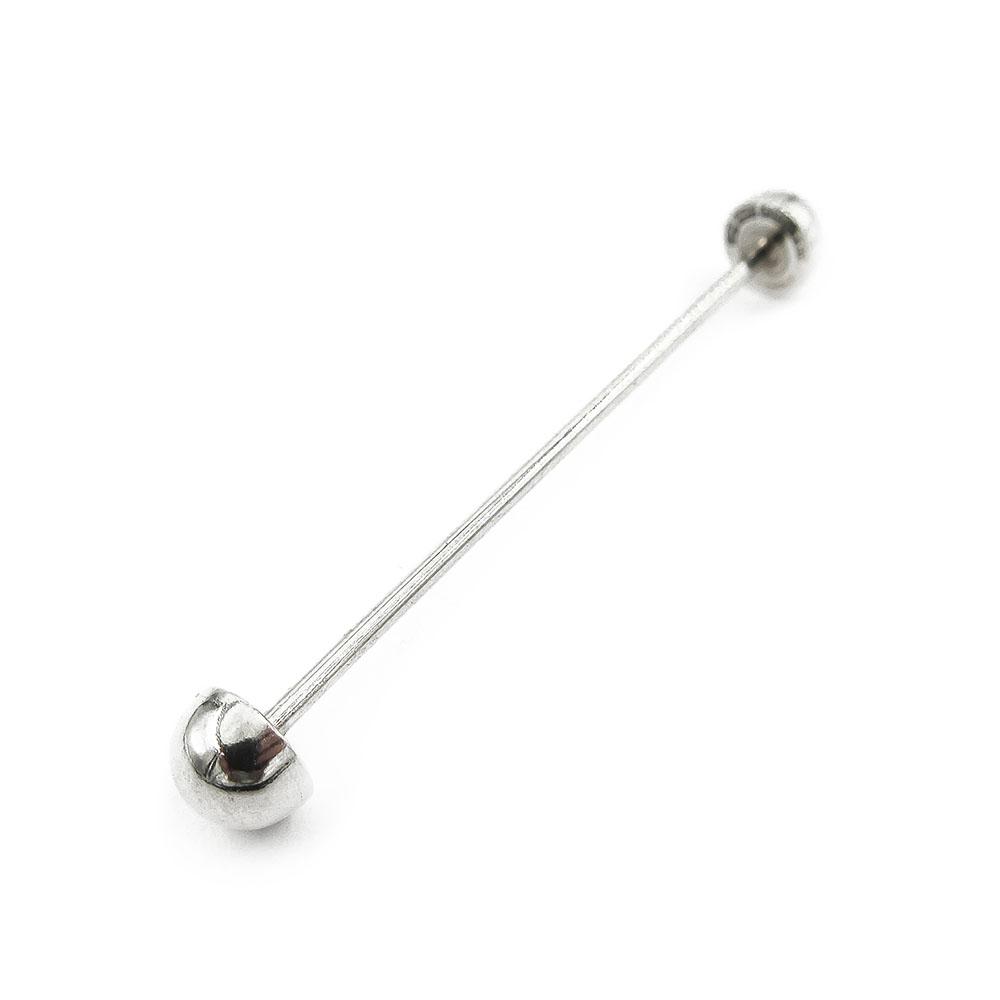 Hopeinen industrial barbell korvakoru puolipallopäädyillä #0