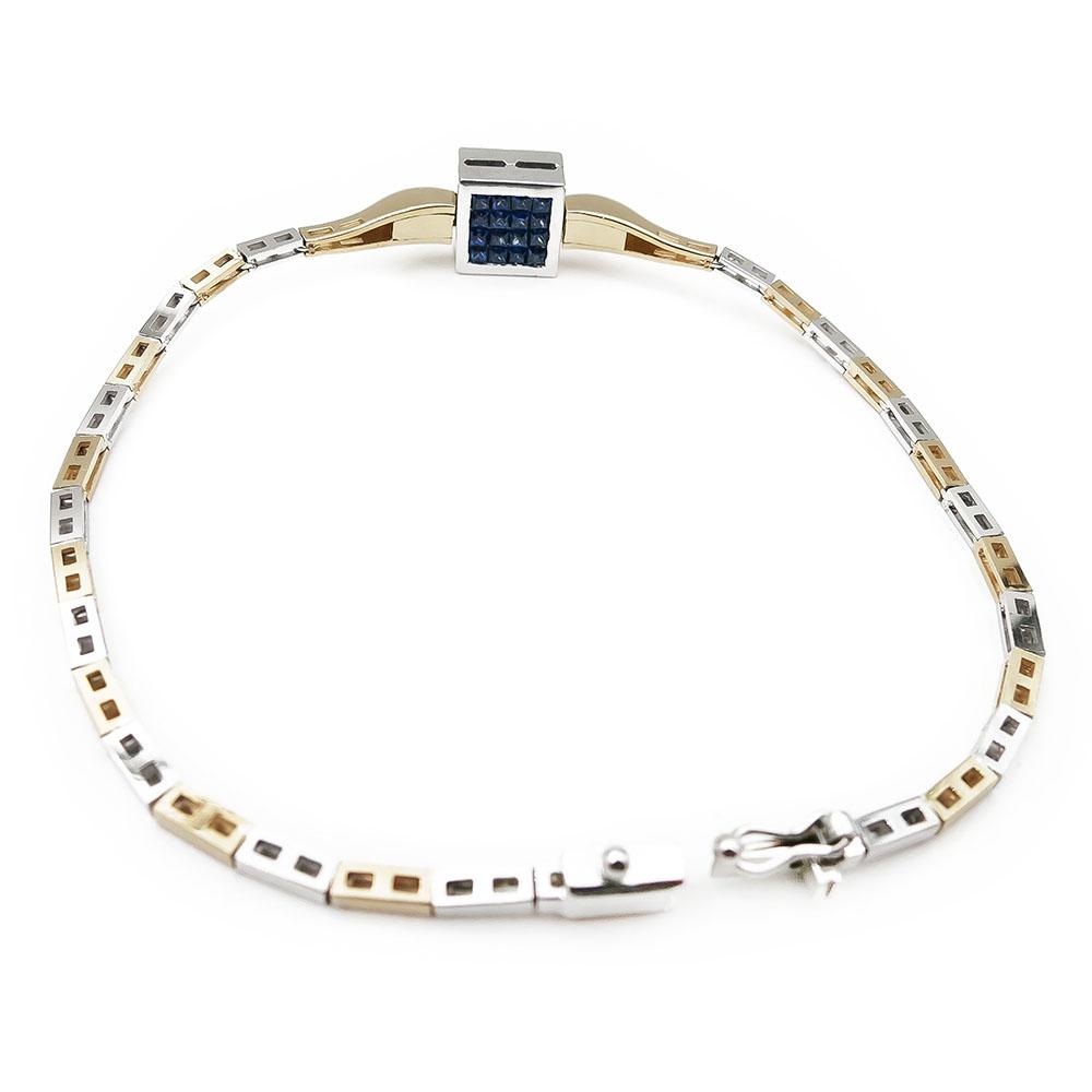 Kelta/valkokultainen ranneketju tim.0,205ct ja siniset kivet, 18cm säädettävä päälinen #3