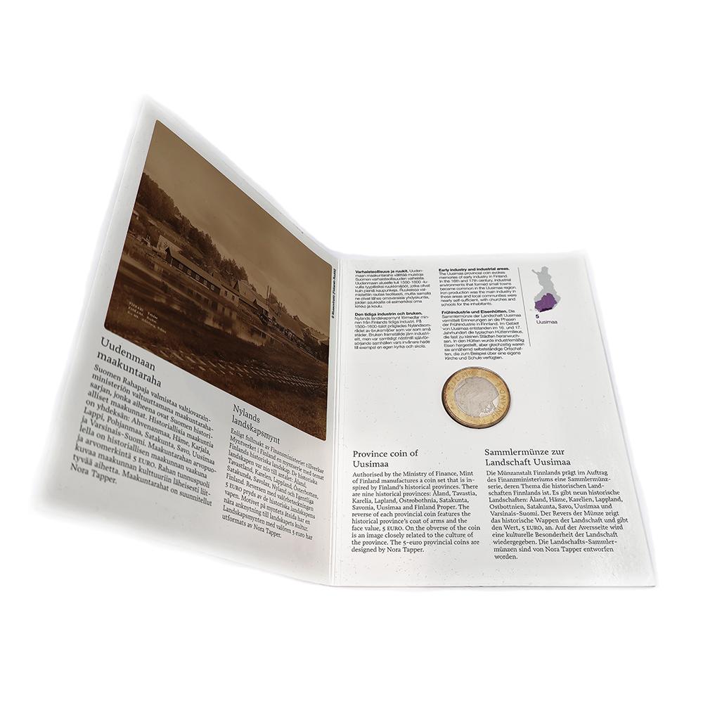 Uudenmaan maakuntaraha 5 € 2011 Proof alkuperäiskansiossa – Suomen Rahapaja #1