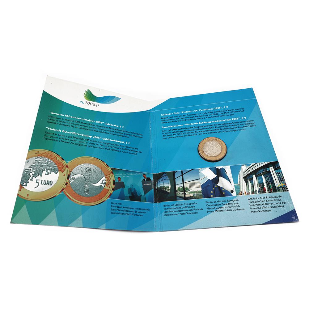 Suomen EU-puheenjohtajuus 5 € juhlaraha 2006 BU alkuperäiskansiossa – Suomen Rahapaja #1