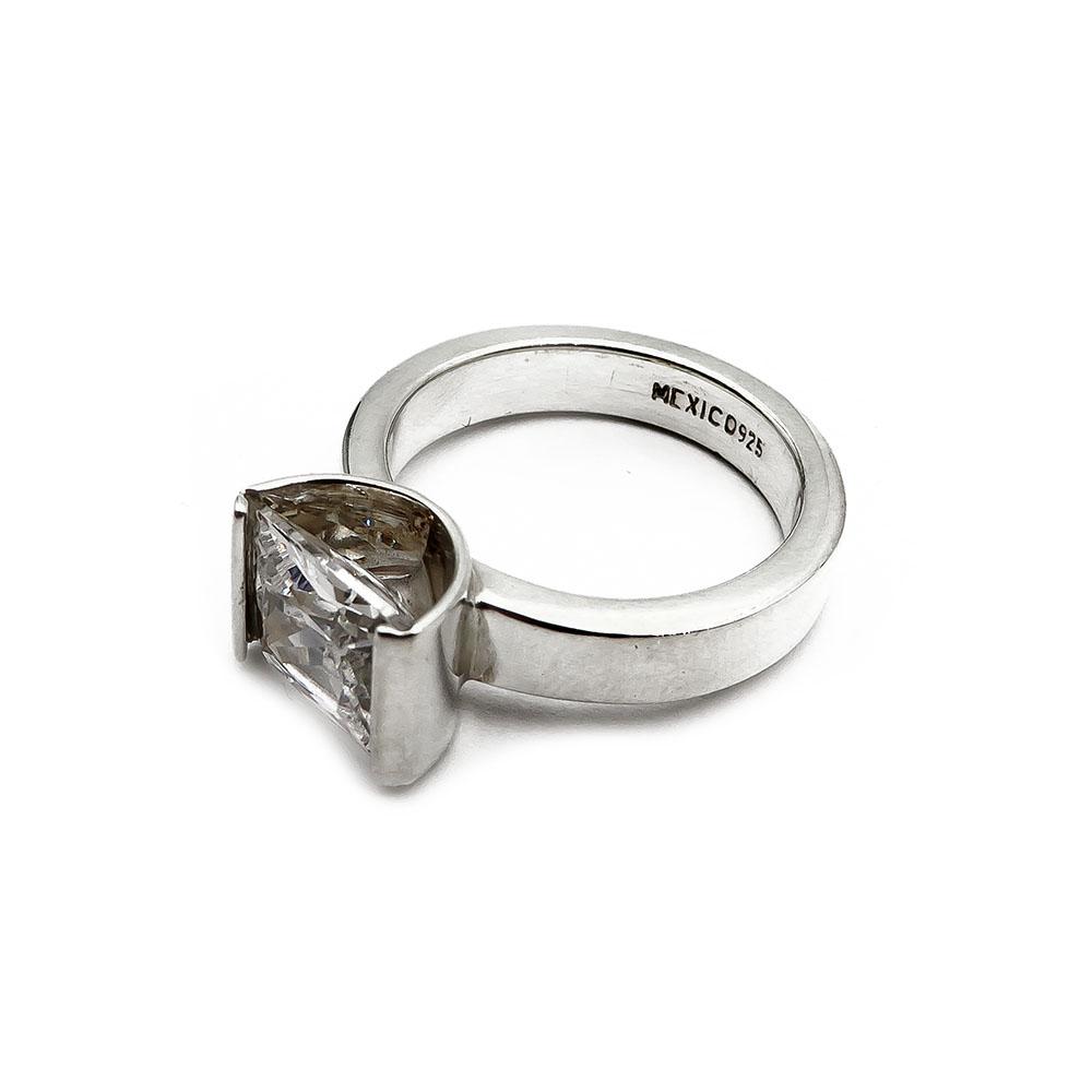 hopeinen sormus zirkonia kivillä 18,75mm #3