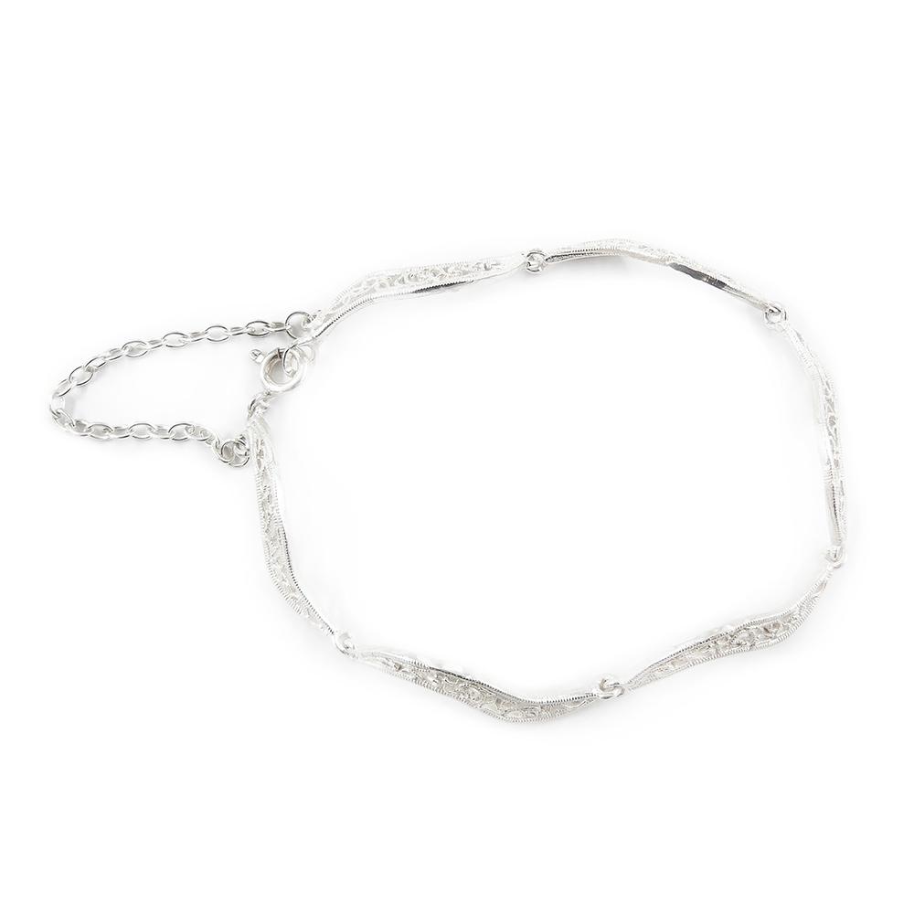 Hopeinen Filigraaniranneketju, 17 cm, turvaketjulla #0