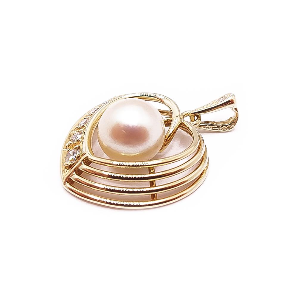 Kultainen helmi-timanttiriipus 0,05ct #1 Kultatukku.fi