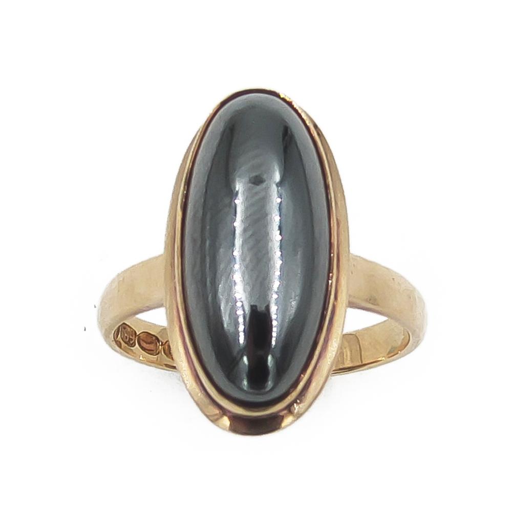 Hematiittisormus 585-kultaa, 17 mm, 1960 #1 Kultatukku.fi