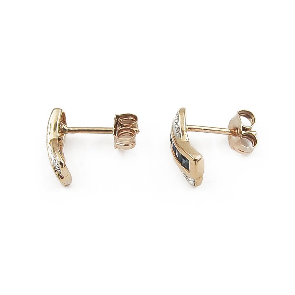 Kultaiset tappikorvakorut sinisillä kivillä ja timanteilla 14K, 9 × 5 mm #2 Kultatukku.fi
