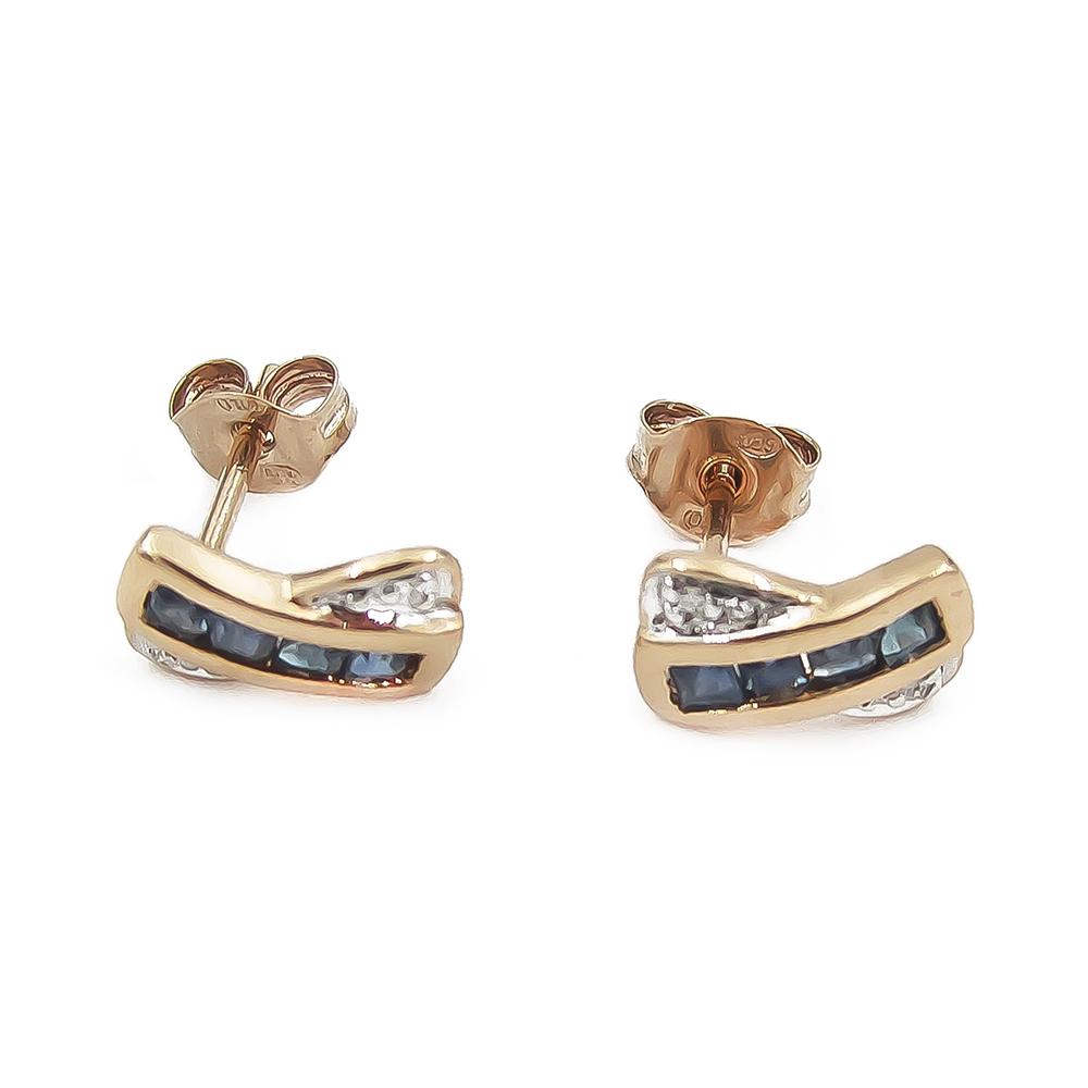 Kultaiset tappikorvakorut sinisillä kivillä ja timanteilla 14K, 9 × 5 mm #0 Kultatukku.fi