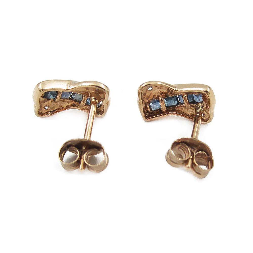 Kultaiset tappikorvakorut sinisillä kivillä ja timanteilla 14K, 9 × 5 mm #4 Kultatukku.fi