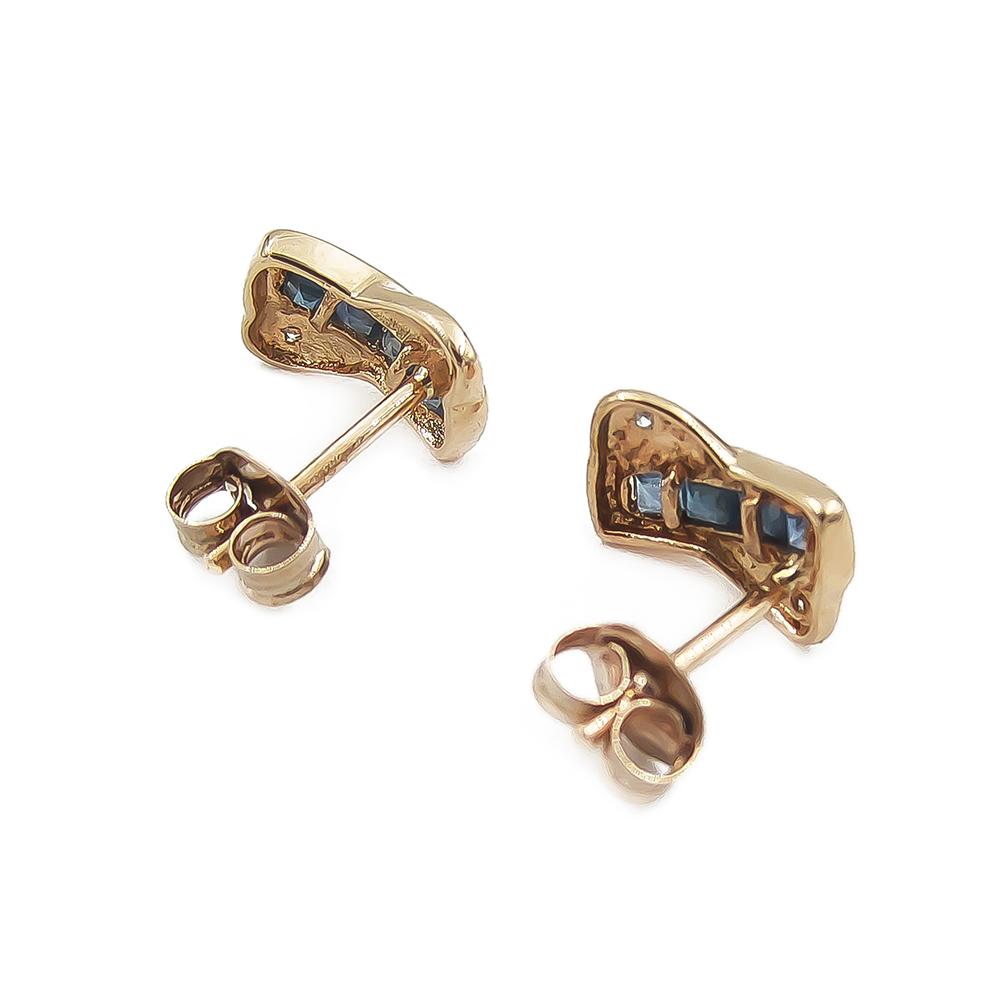 Kultaiset tappikorvakorut sinisillä kivillä ja timanteilla 14K, 9 × 5 mm #5 Kultatukku.fi