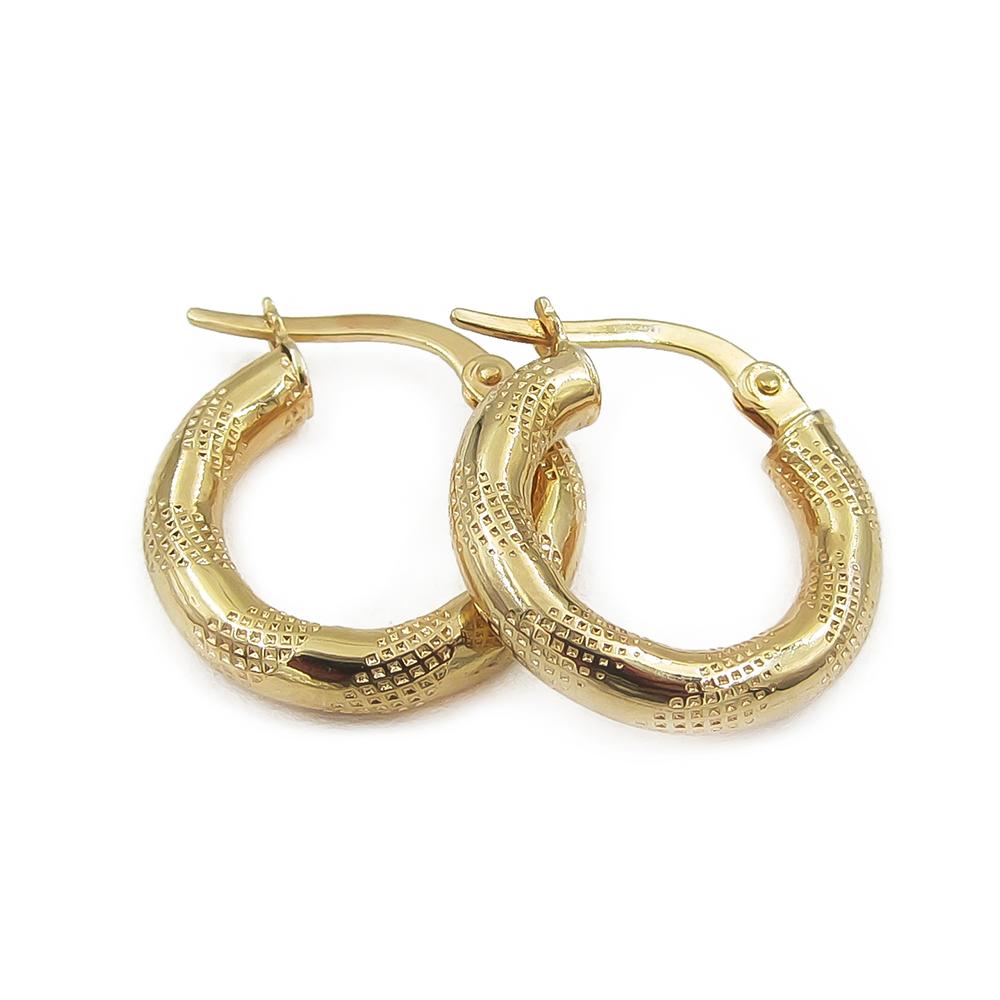 Kuvioidut 14K kultaiset rengaskorvakorut 10 × 3 mm #1 Kultatukku.fi