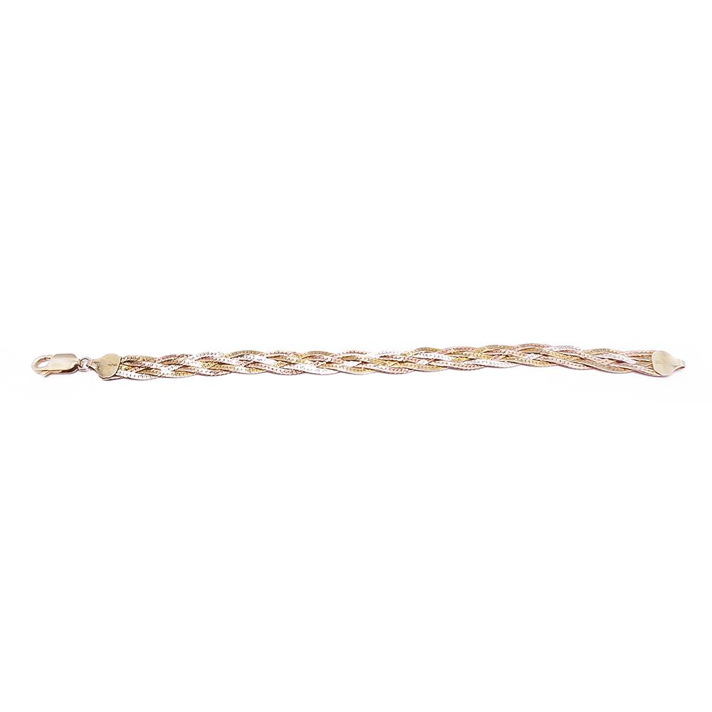 3-värinen hopeinen letitetty rannekoru 18cm #1 Kultatukku.fi