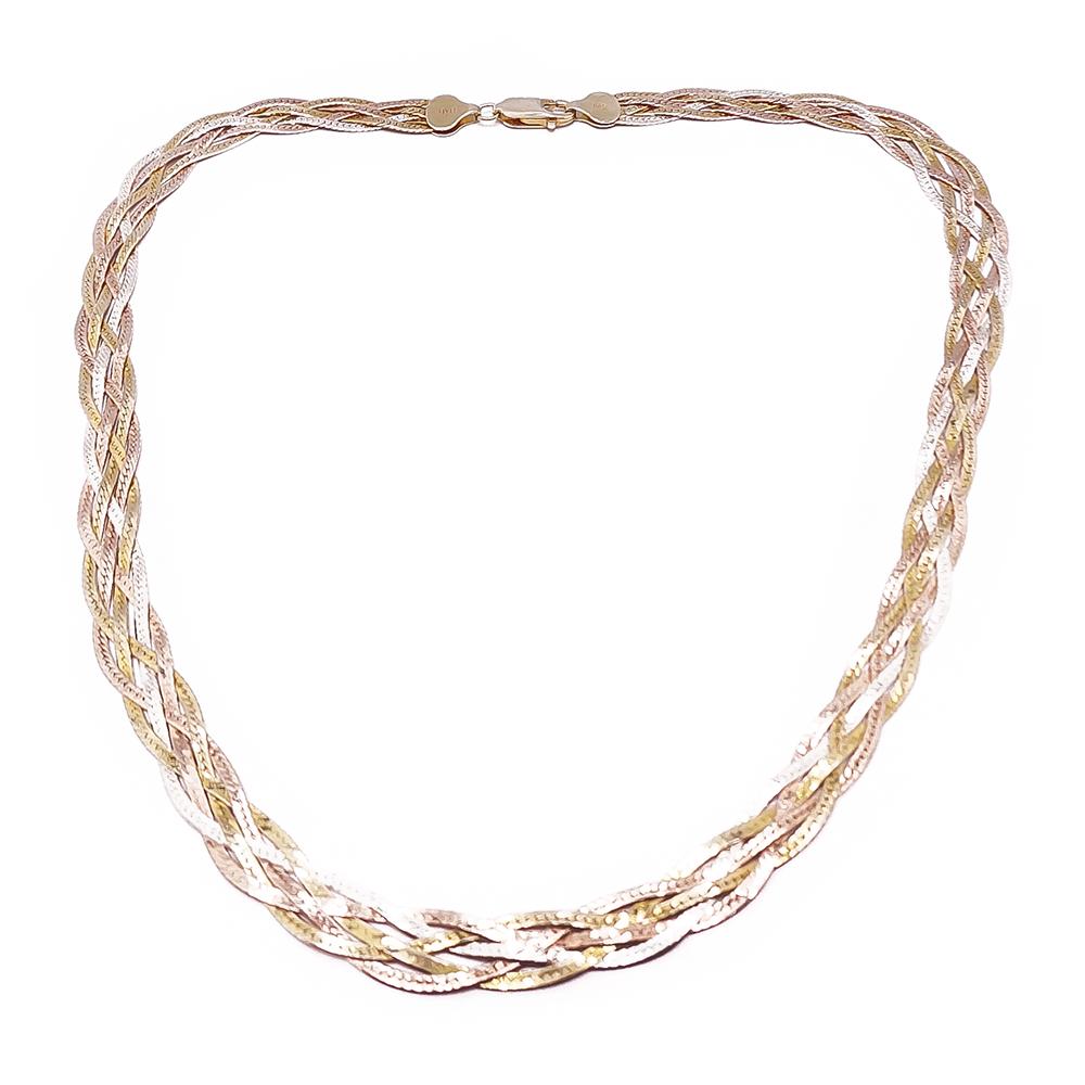 3-värinen hopea letitetty kaulakoru 45cm #0 Kultatukku.fi