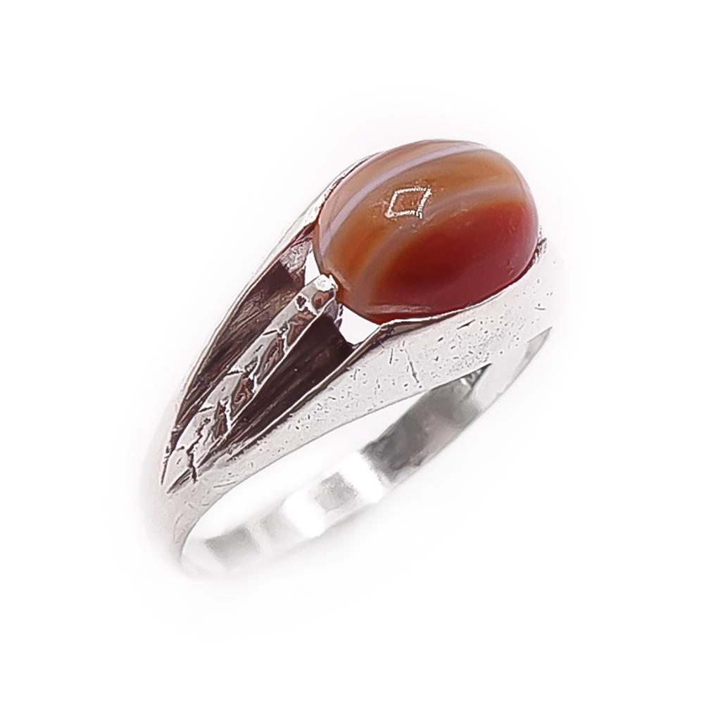 Hopeinen sormus oranssi akaatti 20mm #0 Kultatukku.fi