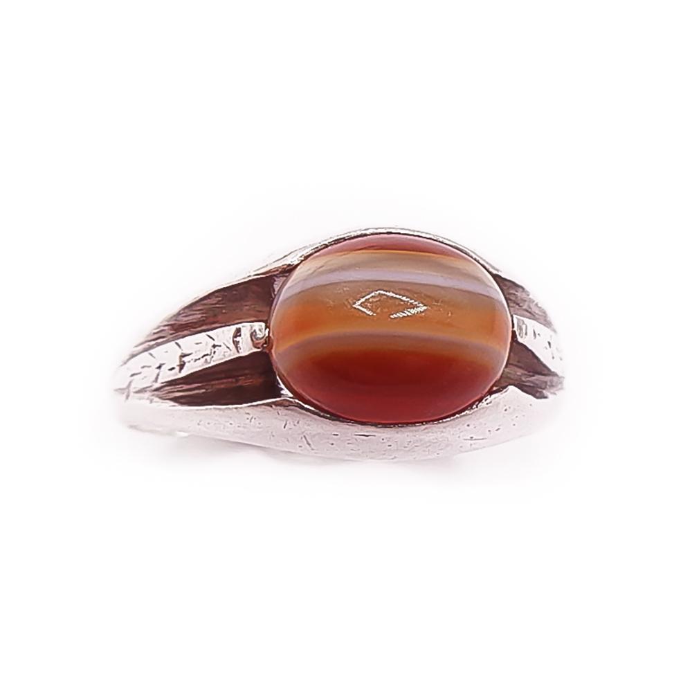 Hopeinen sormus oranssi akaatti 20mm #1 Kultatukku.fi