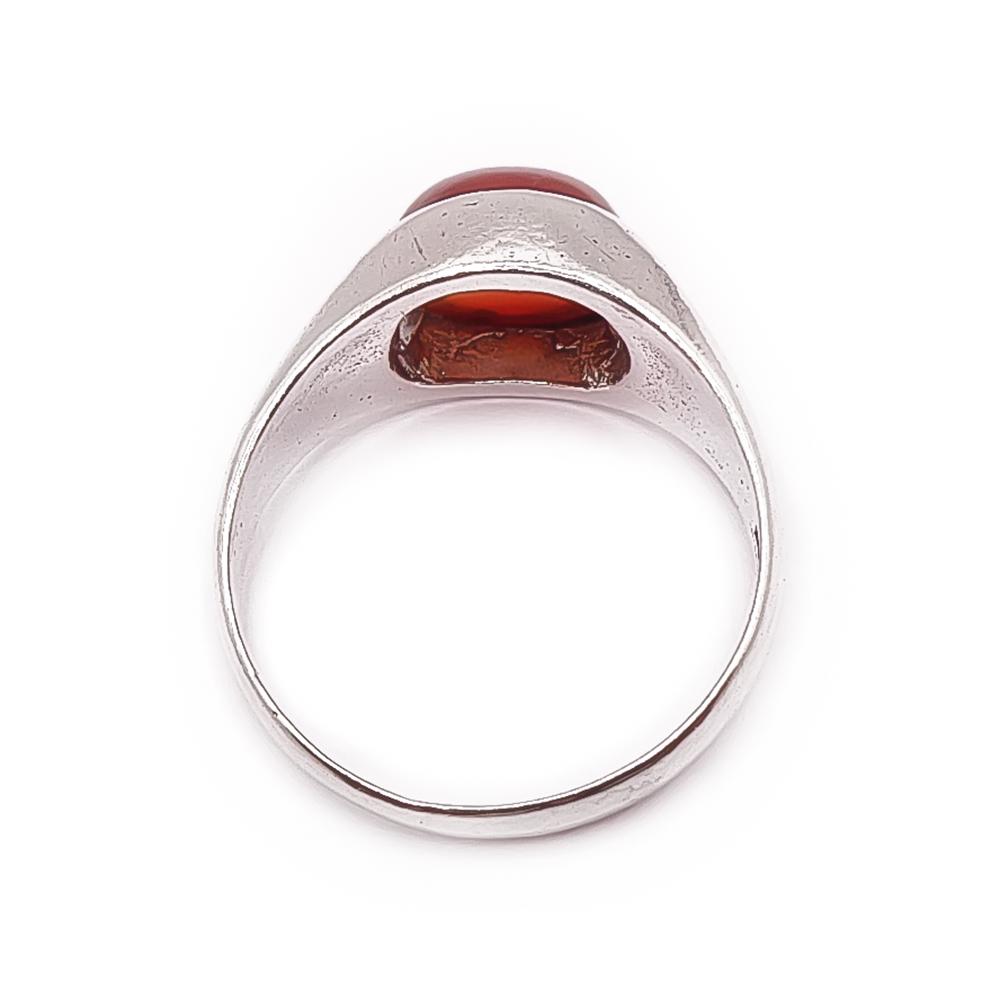 Hopeinen sormus oranssi akaatti 20mm #2 Kultatukku.fi
