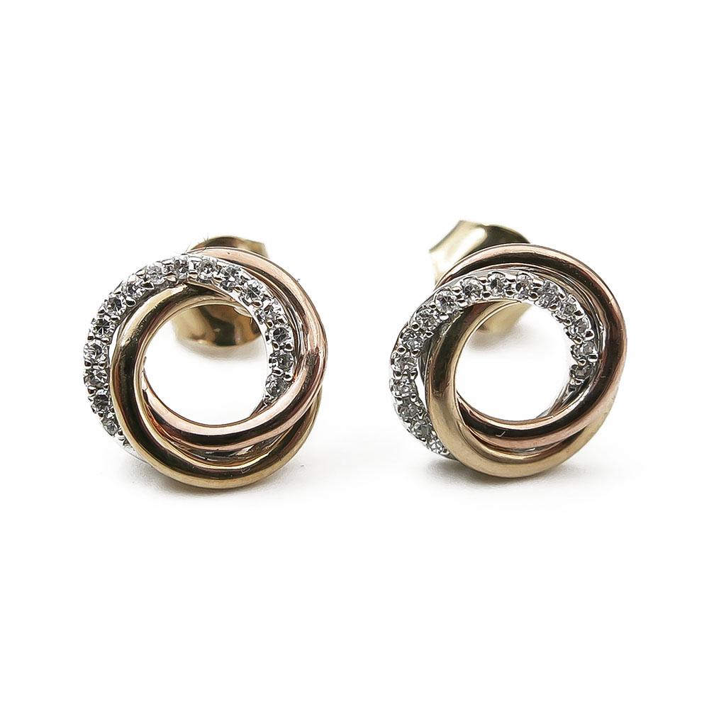 Kolmiväriset 14K kultaiset timanttikorvakorut 0,16 ct, 9 mm #0 Kultatukku.fi