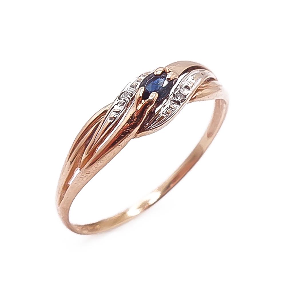 Kultainen sinisafiiri- timanttisormus 18mm 0,01ct #0 Kultatukku.fi