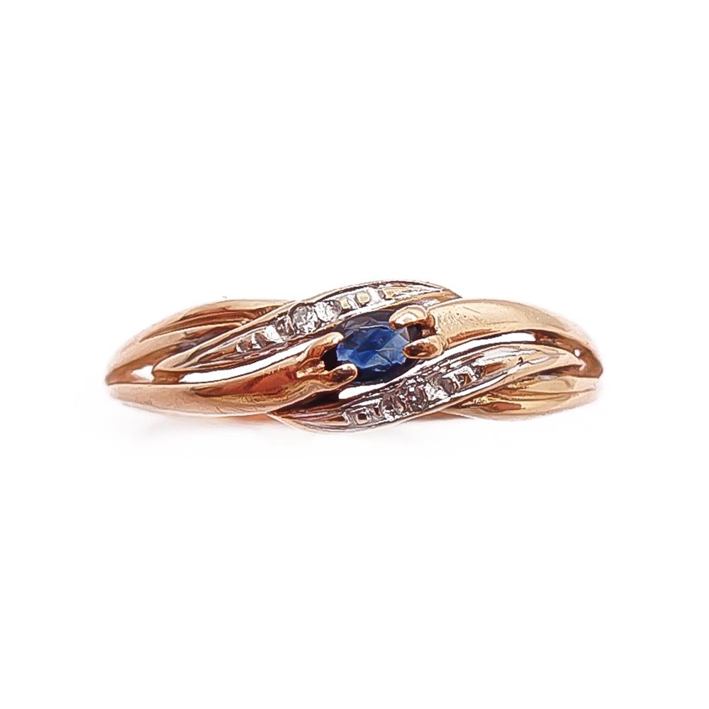 Kultainen sinisafiiri- timanttisormus 18mm 0,01ct #1 Kultatukku.fi