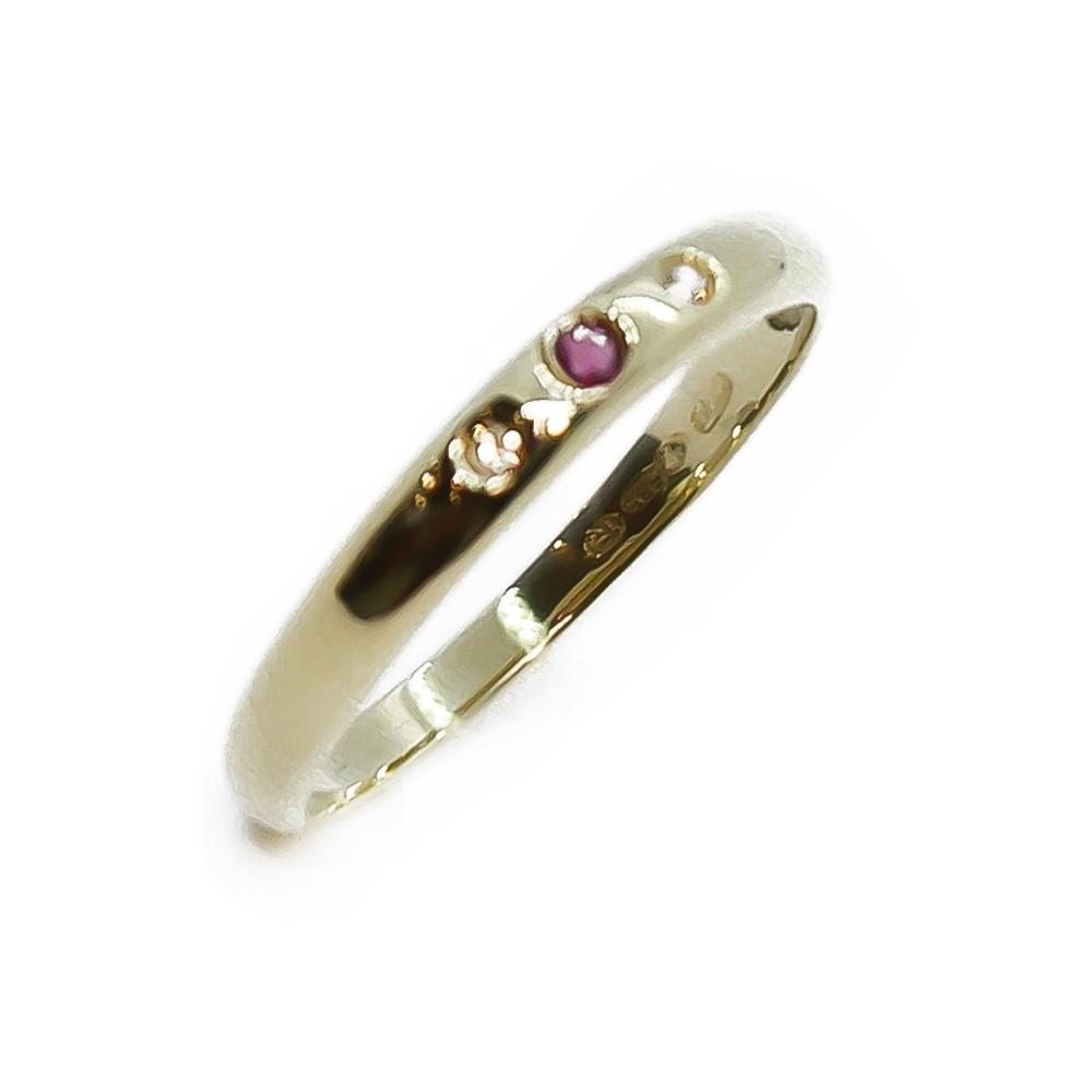 14K kultainen timanttisormus punaisella kivellä 0,04 ct, 17,5 mm #0 Kultatukku.fi