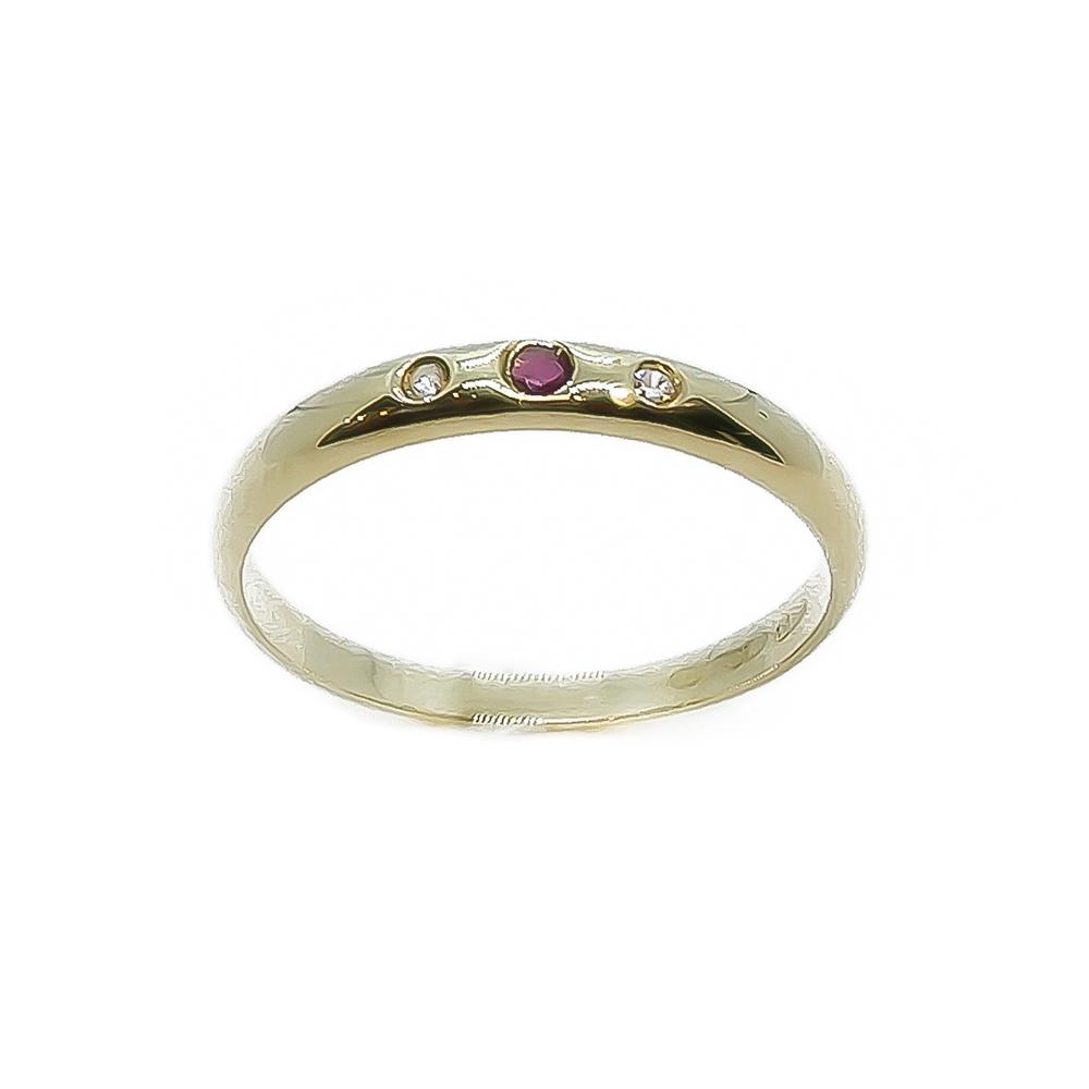 14K kultainen timanttisormus punaisella kivellä 0,04 ct, 17,5 mm #1 Kultatukku.fi