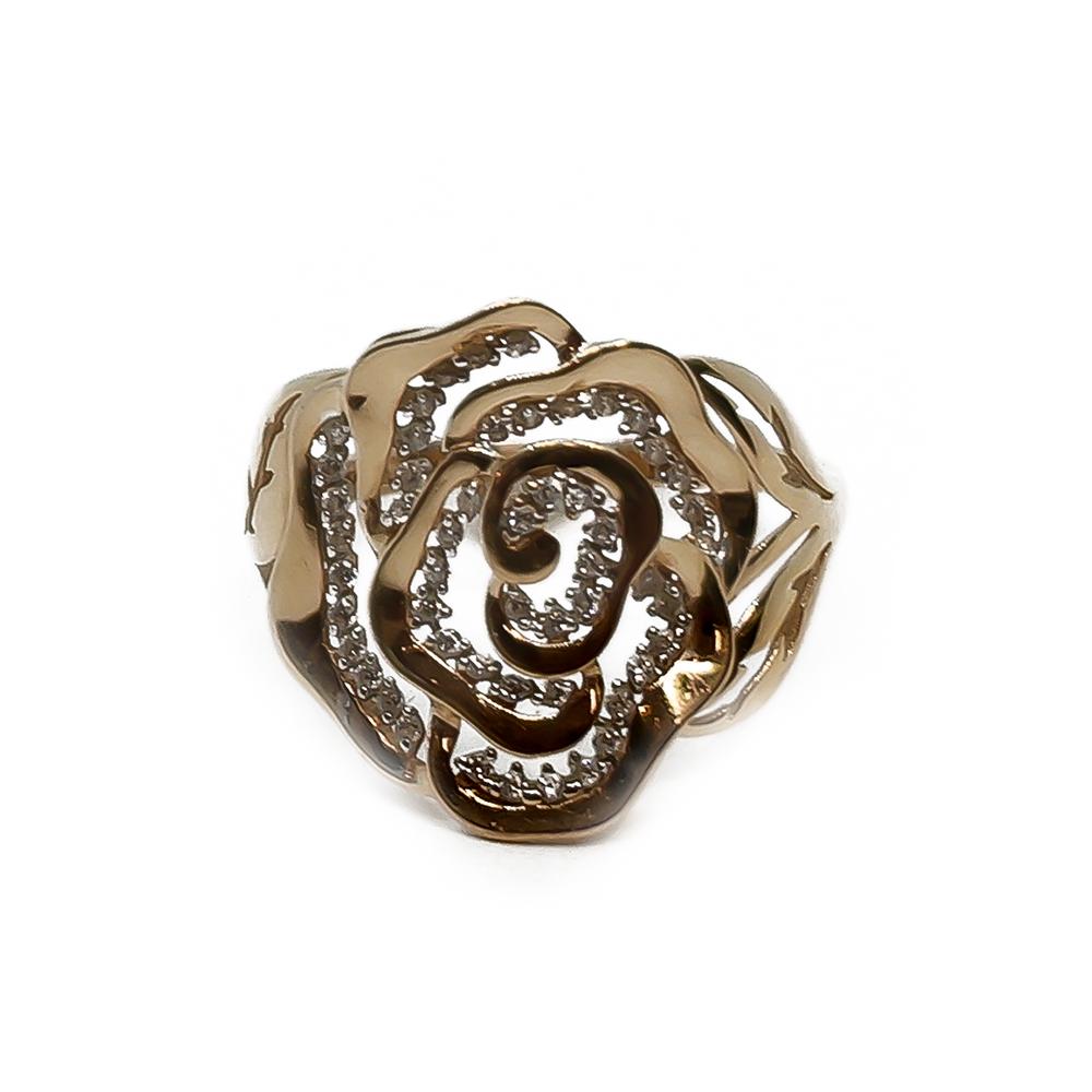 Venäläinen ruusukultainen ruususormus kirkkailla kivillä 585, 19,5 mm #2 Kultatukku.fi