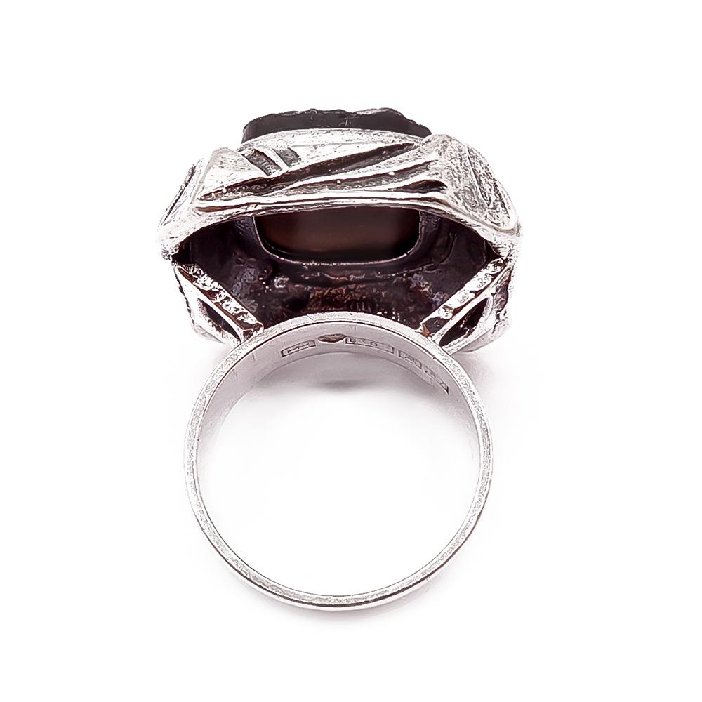 Pentti Sarpaneva Kelo -savukvartsisormus, 830-hopea, 18 mm, 1970 #3 Kultatukku.fi