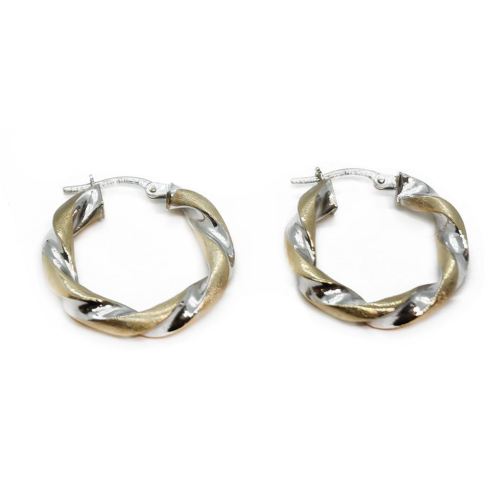 Kaksiväriset kierretyt rengaskorvakorut 14K kultaa, 15,5 mm #0 Kultatukku.fi