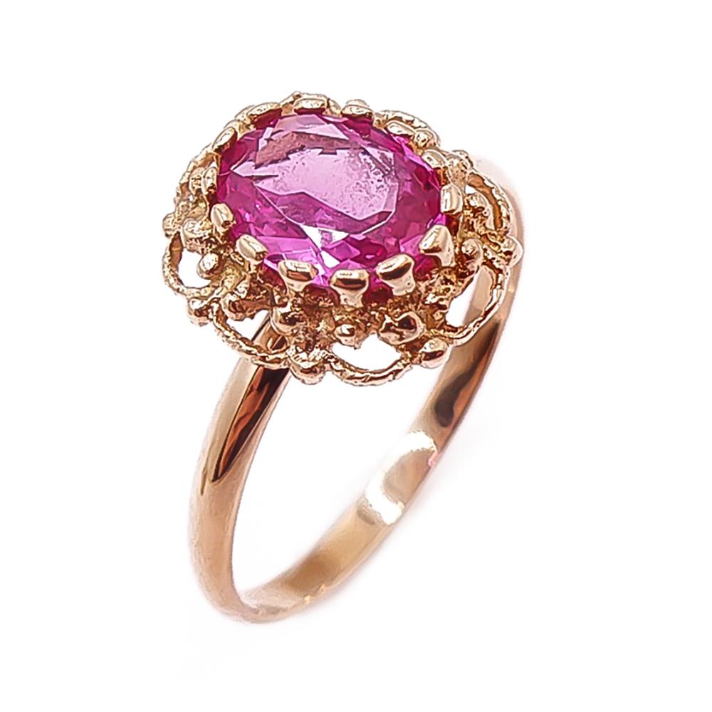 Kultainen sormus pinkki kivi 18mm #0 Kultatukku.fi