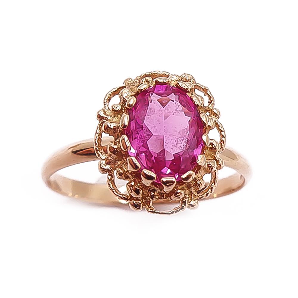 Kultainen sormus pinkki kivi 18mm #1 Kultatukku.fi