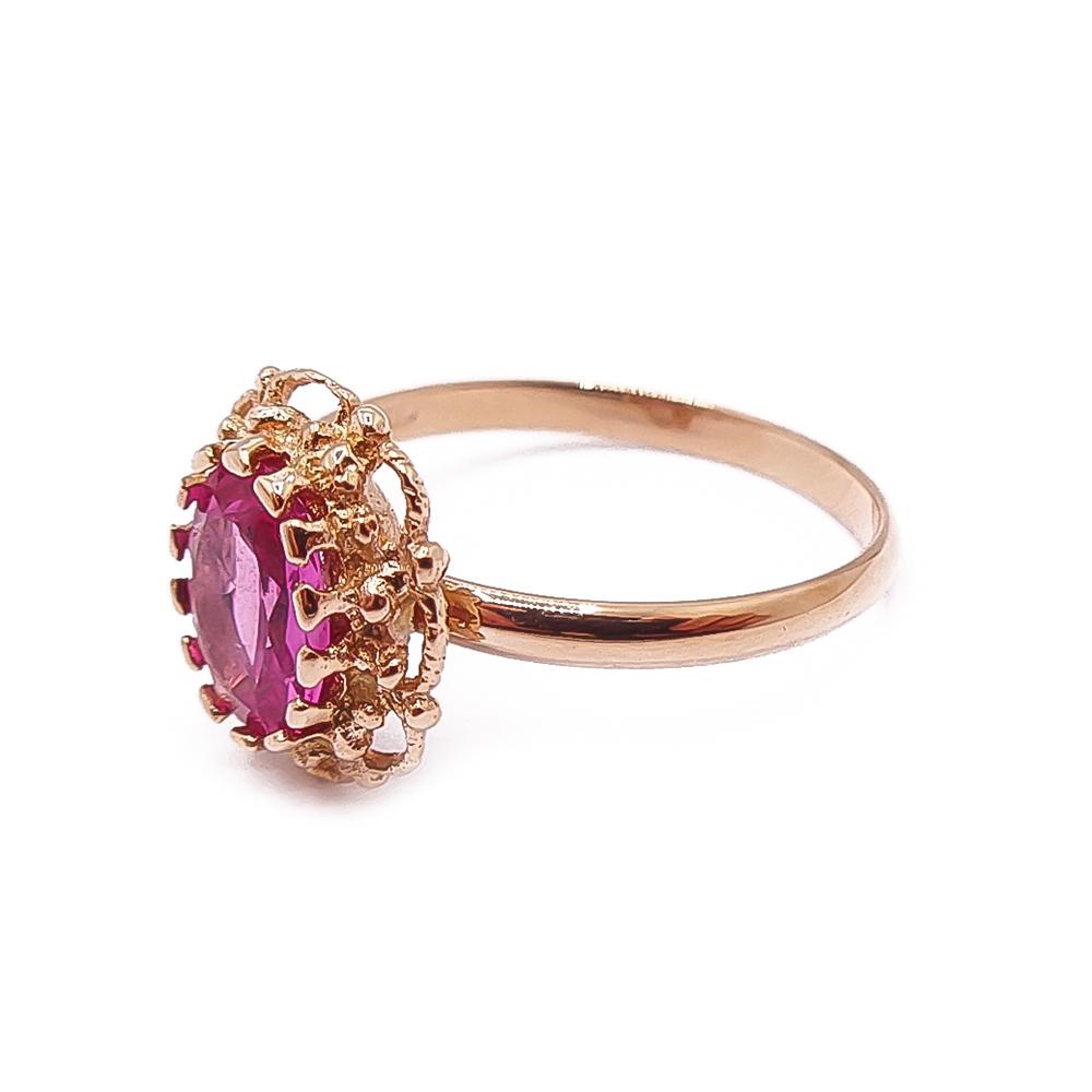 Kultainen sormus pinkki kivi 18mm #3 Kultatukku.fi