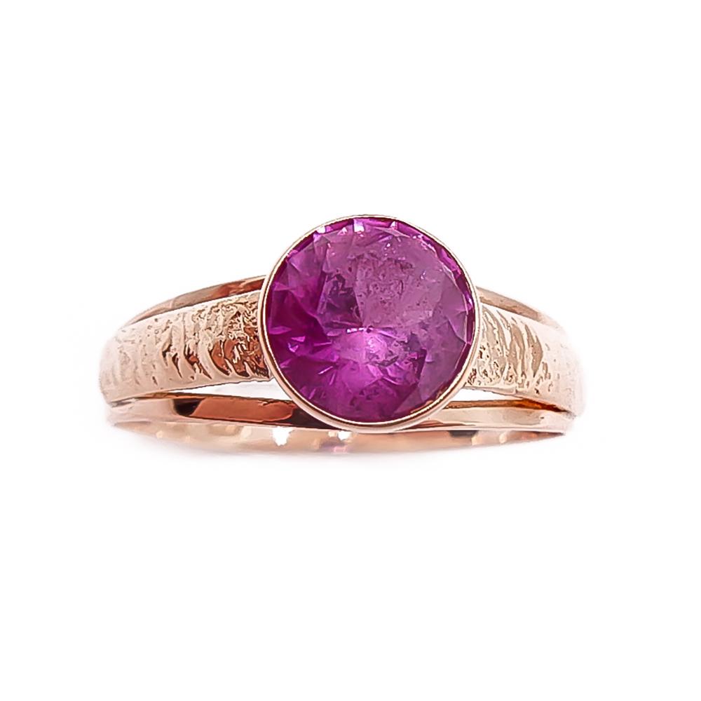 Kultainen sormus pinkki kivi 17,5mm v.-74 #1 Kultatukku.fi
