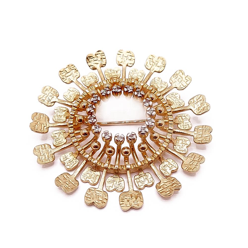 Tapio Wirkkala Aurinko -riipus ja rintakoru 18K kultaa, timantit 0,15 ct, 43 mm #0 Kultatukku.fi