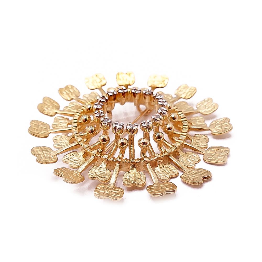 Tapio Wirkkala Aurinko -riipus ja rintakoru 18K kultaa, timantit 0,15 ct, 43 mm #1 Kultatukku.fi