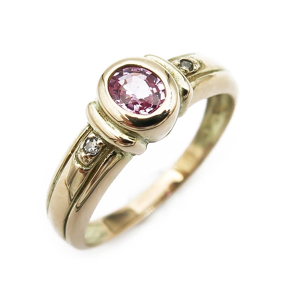 Kohinoor kultainen timanttisormus 0,01ct, pinkki safiiri 15,0mm #0 Kultatukku.fi
