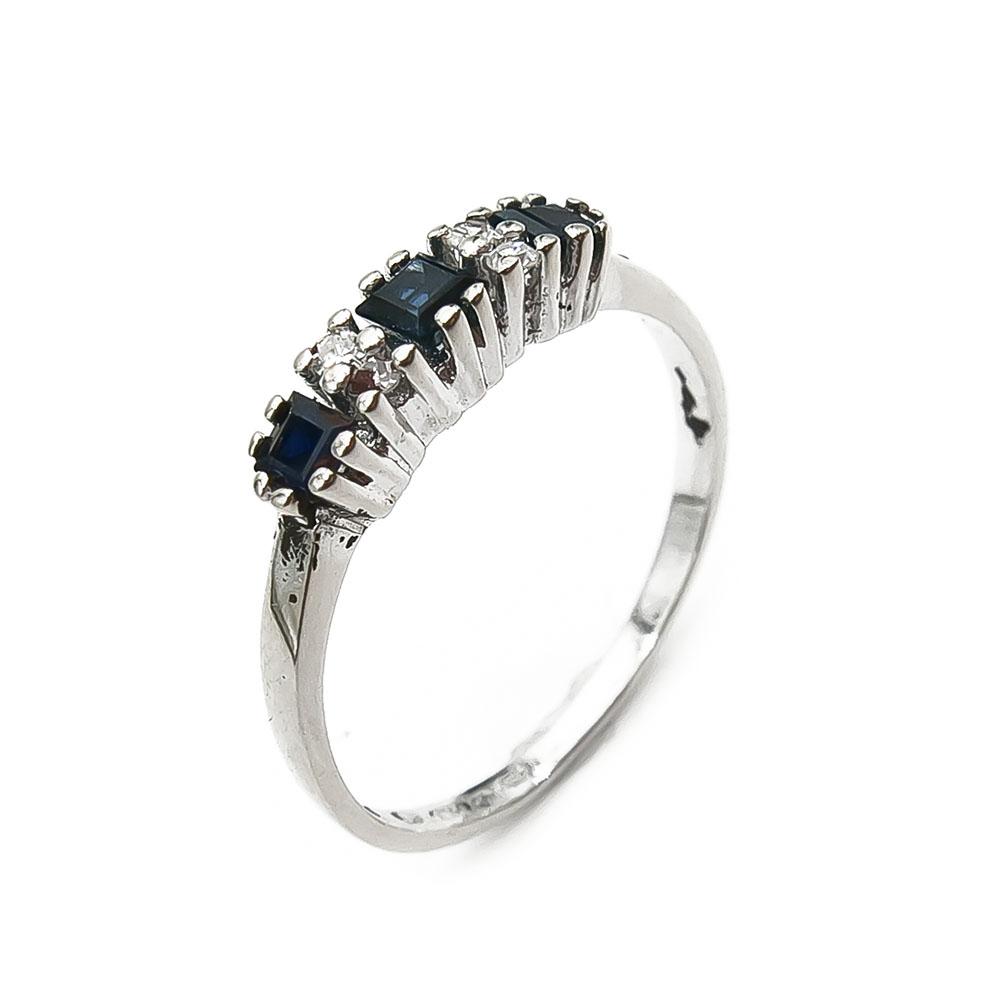 Valkokultainen timanttisormus sinisin kivin 0,045ct 15,75mm #0 Kultatukku.fi