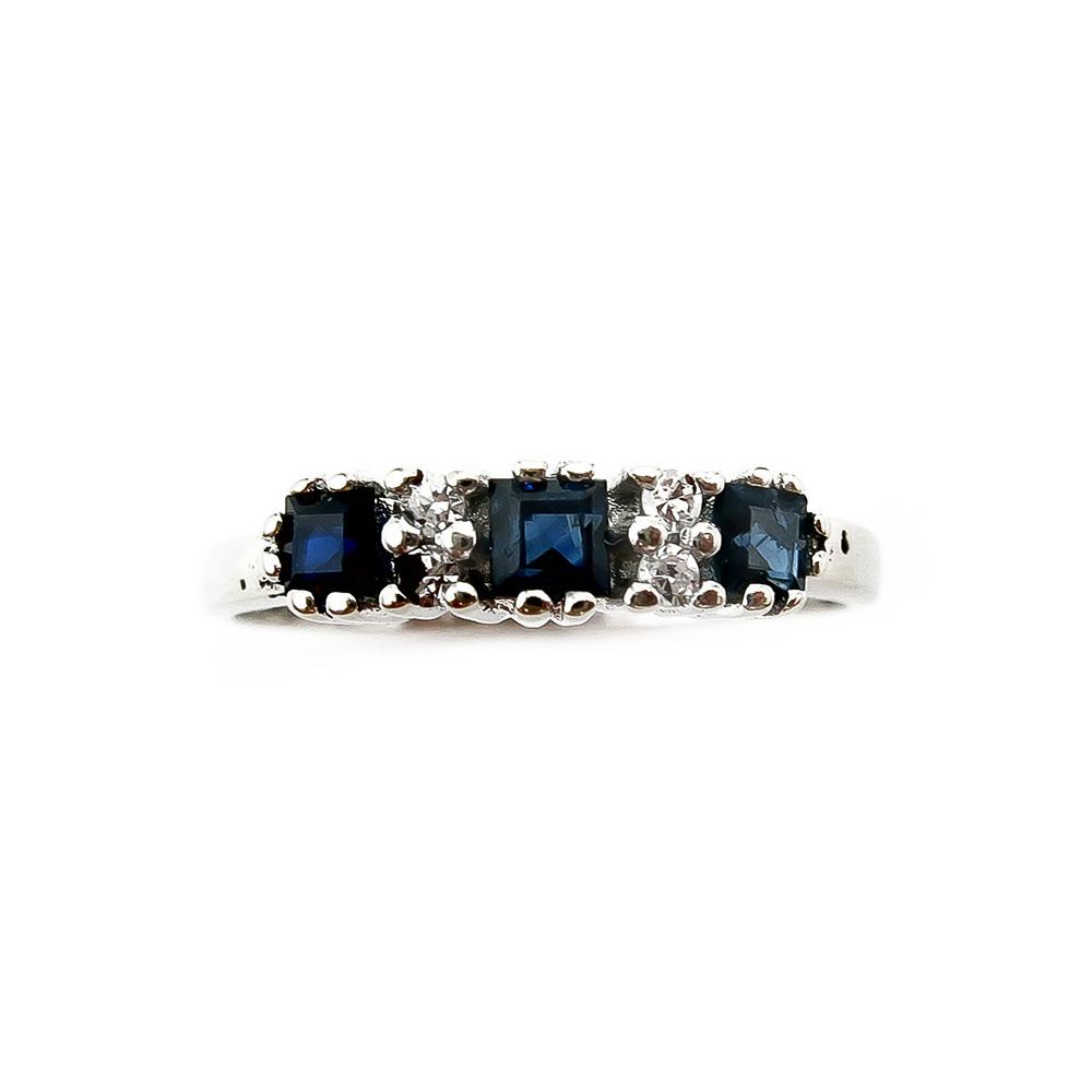 Valkokultainen timanttisormus sinisin kivin 0,045ct 15,75mm #1 Kultatukku.fi