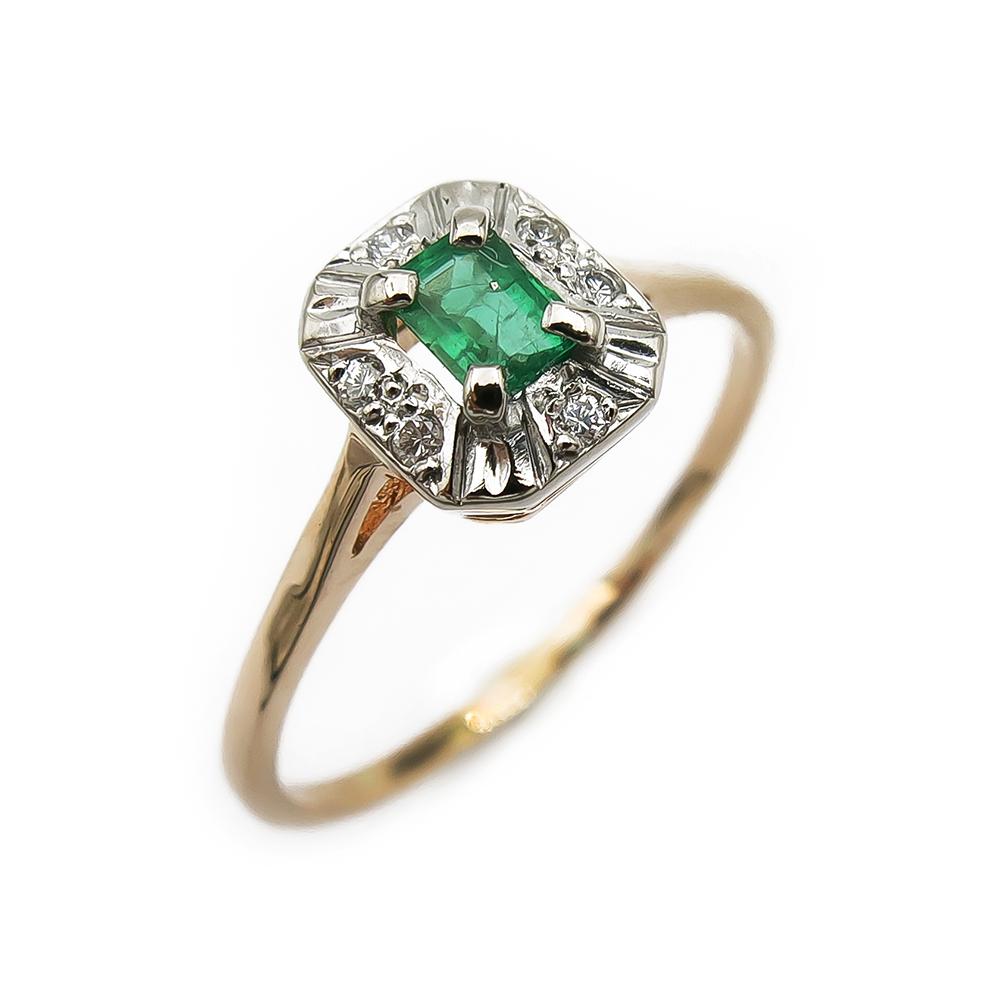 Kultainen smaragdi timanttisormus yht. 0,06ct 19,5mm v.-91 #0 Kultatukku.fi