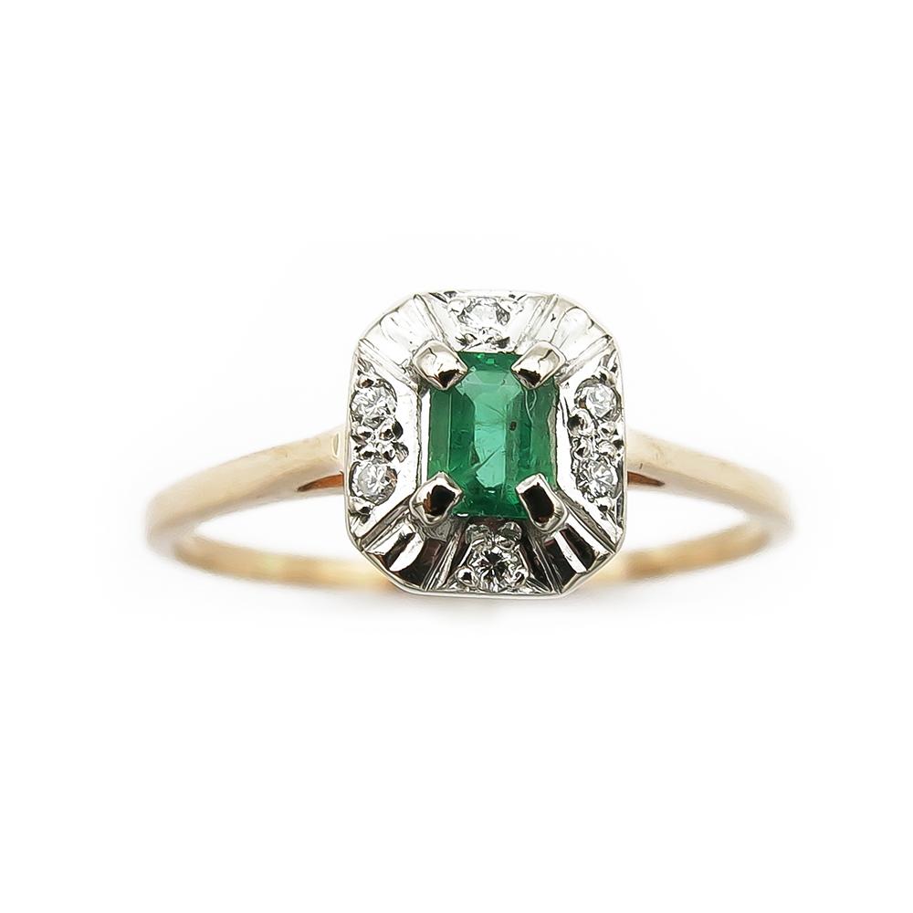 Kultainen smaragdi timanttisormus yht. 0,06ct 19,5mm v.-91 #1 Kultatukku.fi