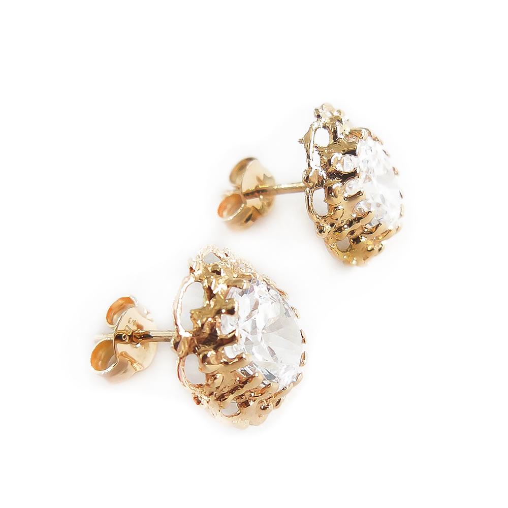 Kultaiset nappikorvakorut kirkkailla kivillä 14K, 12 × 11 mm – 1987 #2 Kultatukku.fi