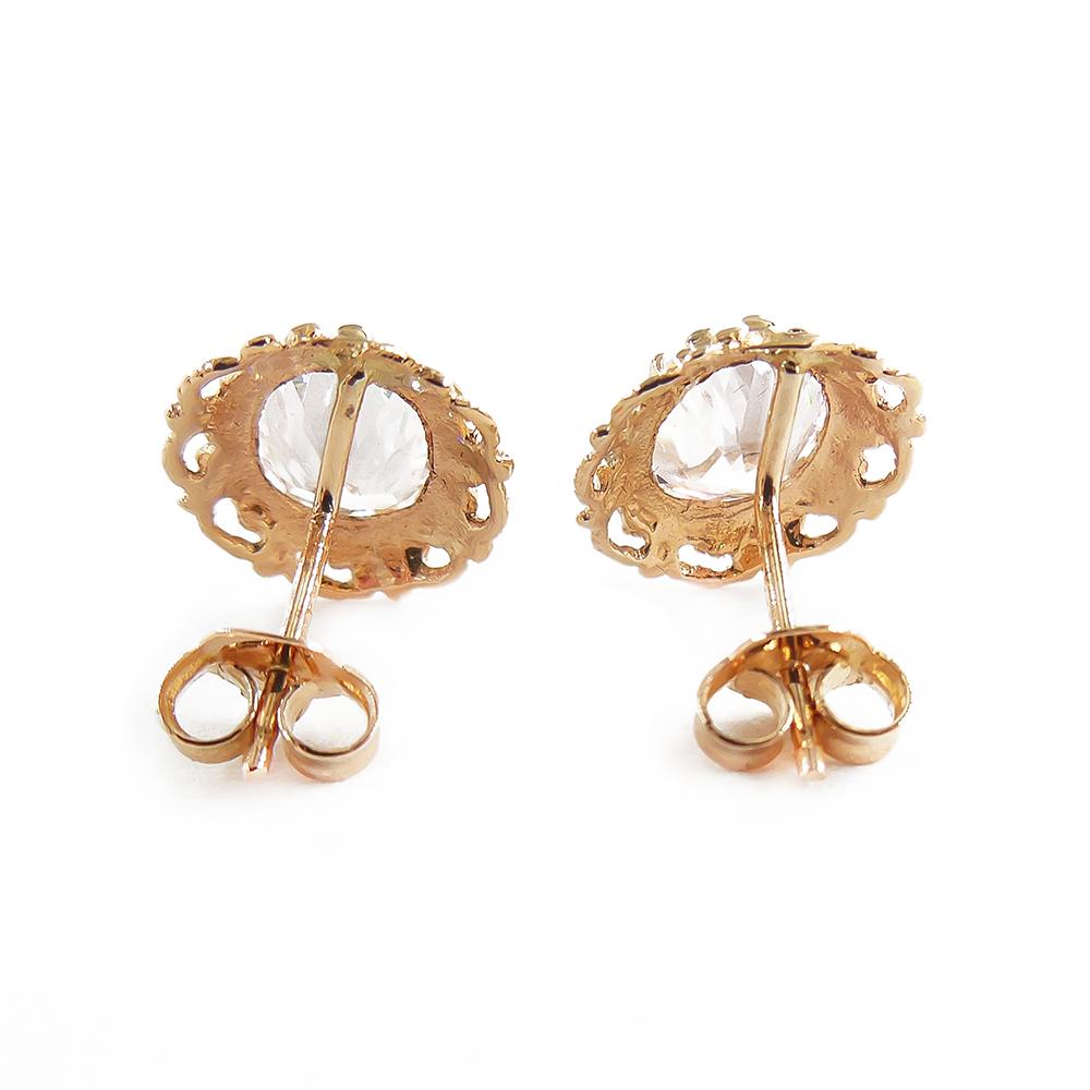 Kultaiset nappikorvakorut kirkkailla kivillä 14K, 12 × 11 mm – 1987 #1 Kultatukku.fi