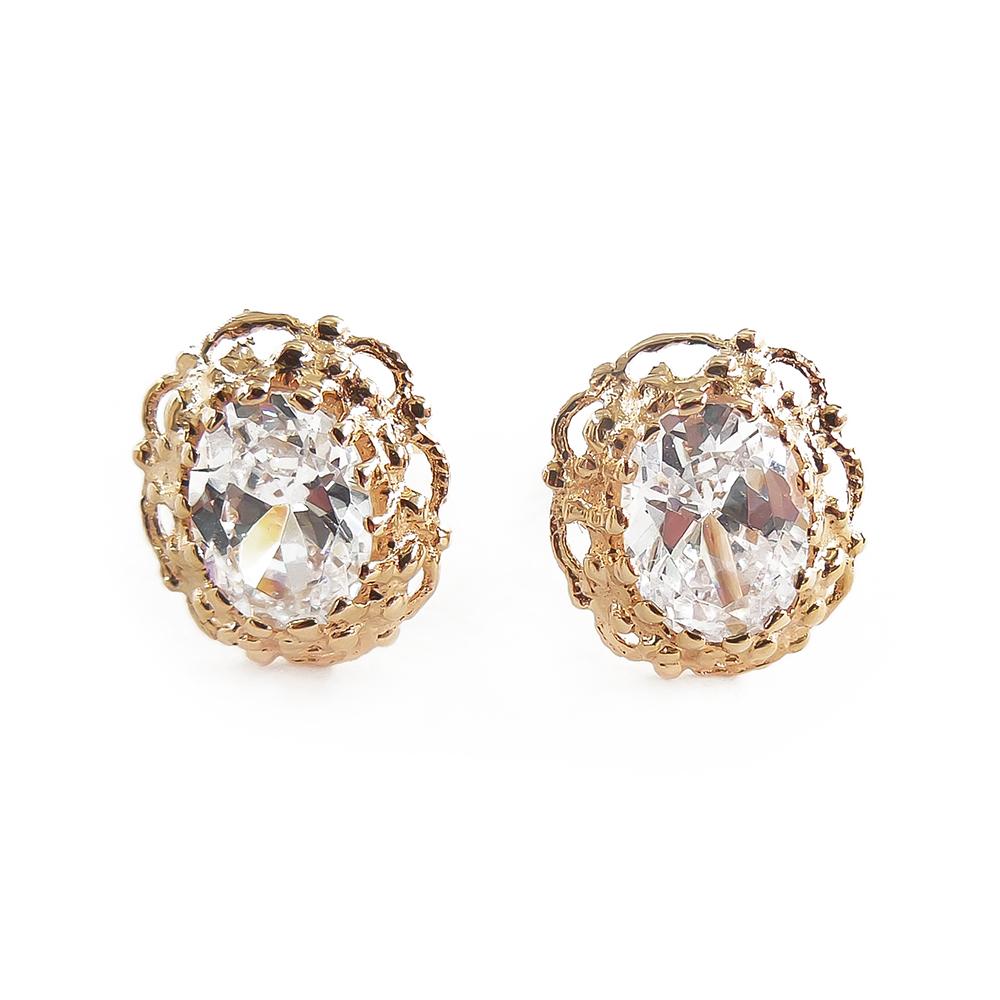 Kultaiset nappikorvakorut kirkkailla kivillä 14K, 12 × 11 mm – 1987 #0 Kultatukku.fi