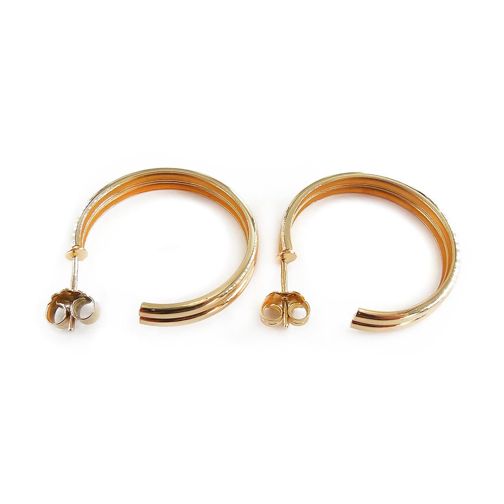 14K kultaiset kaksiriviset rengaskorvakorut tappikiinnityksellä, 22 mm #2 Kultatukku.fi