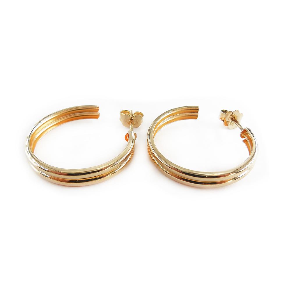 14K kultaiset kaksiriviset rengaskorvakorut tappikiinnityksellä, 22 mm #3 Kultatukku.fi