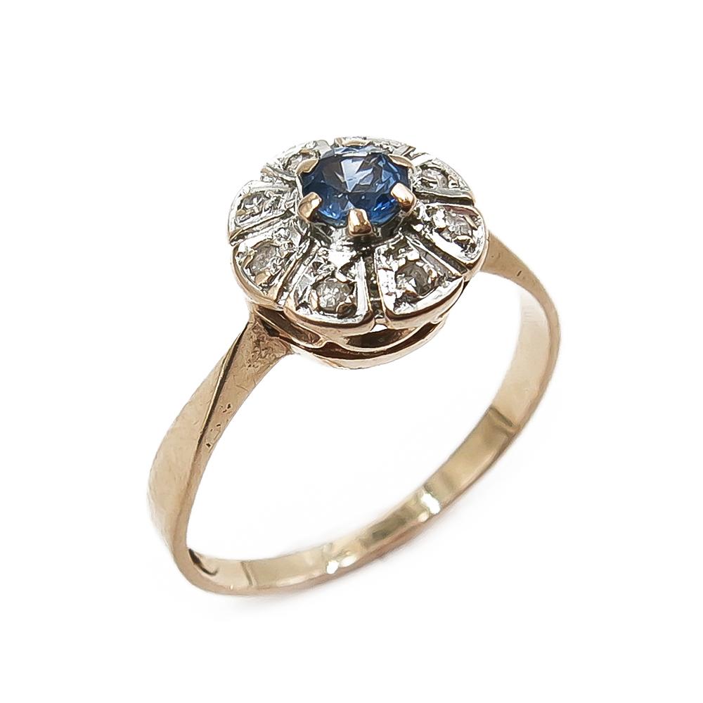 Diana tyylinen timanttisormus sinisellä kivellä 0,08ct 17,5mm #0 Kultatukku.fi