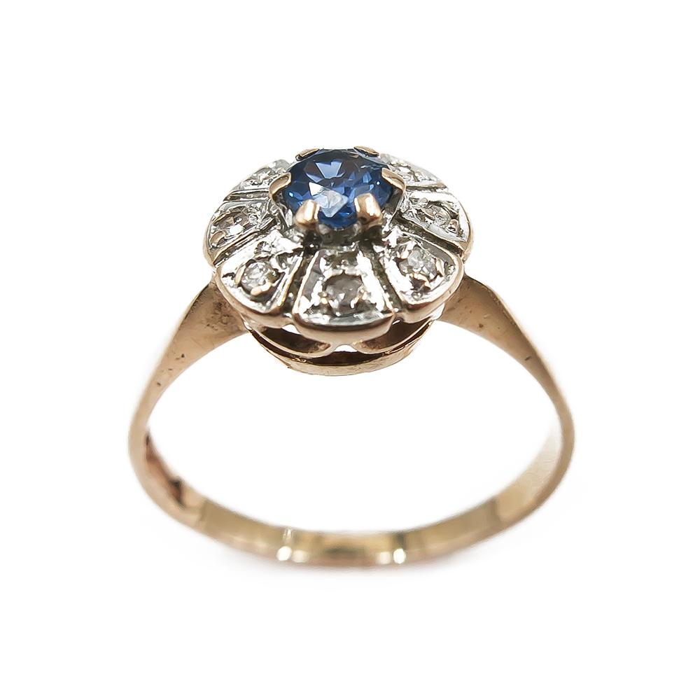 Diana tyylinen timanttisormus sinisellä kivellä 0,08ct 17,5mm #2 Kultatukku.fi