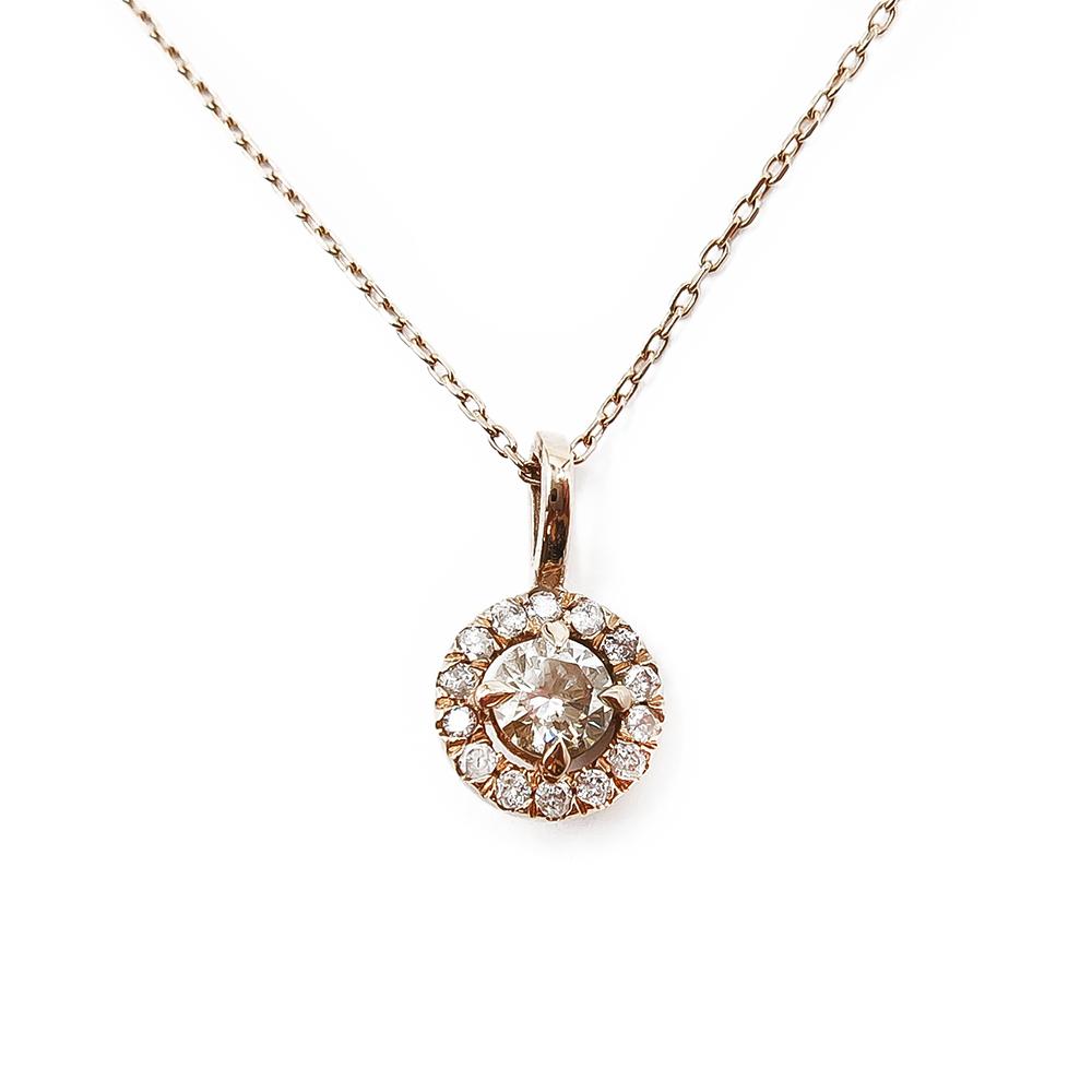 Ruusukultainen halo kaulakoru 0,07ct + 0,2ct rusehtavalla timantilla 42cm #0 Kultatukku.fi