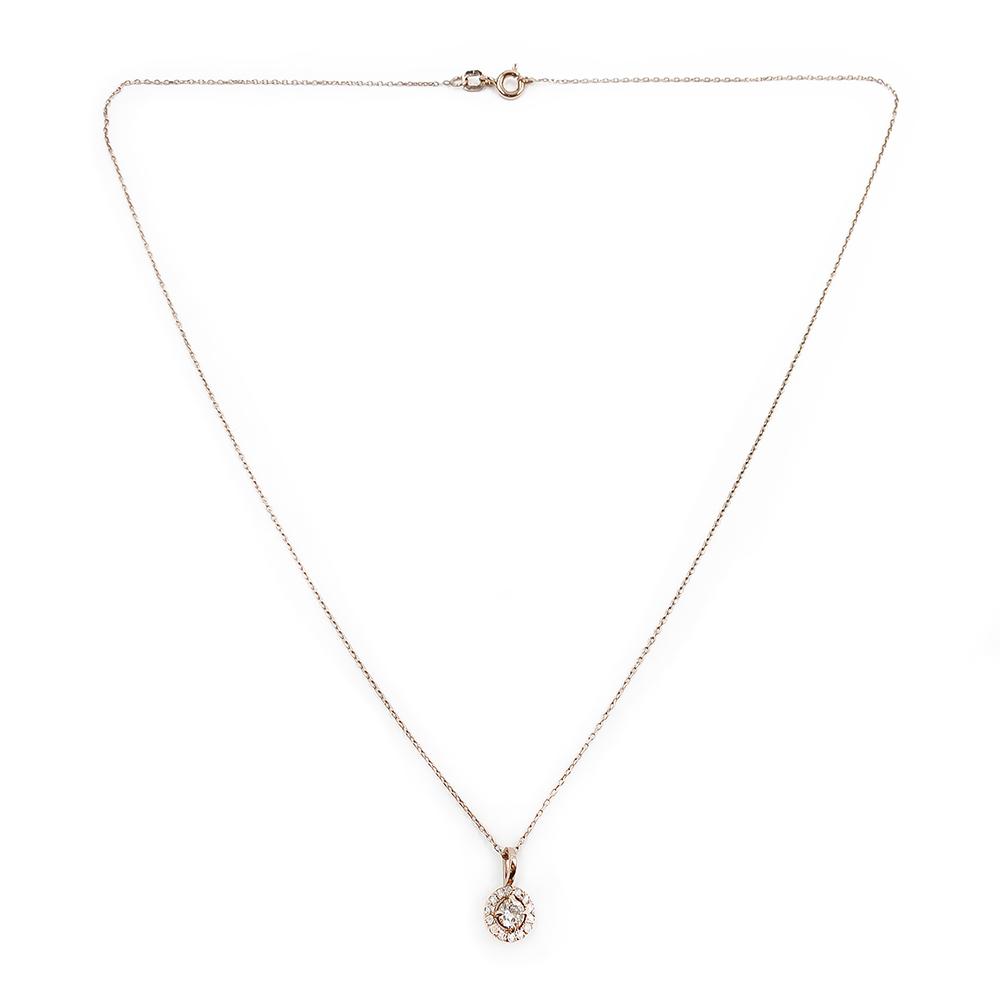 Ruusukultainen halo kaulakoru 0,07ct + 0,2ct rusehtavalla timantilla 42cm #1 Kultatukku.fi